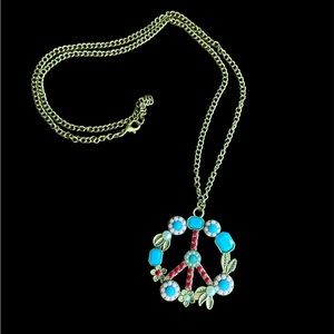 Classic 70s PEACE Sign LOVE Symbol FLOWER Child POWER Cool Hippie BOHO Necklace